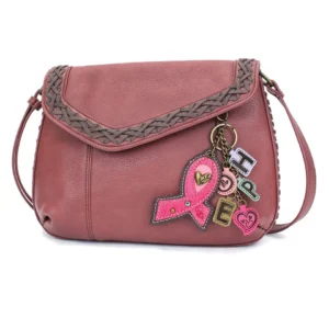 Braided Boho Crossbody - Charming Charms Pink Ribbon - berry