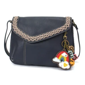 Braided Boho Crossbody - Charming Charms Rainbow+PEACE - navy
