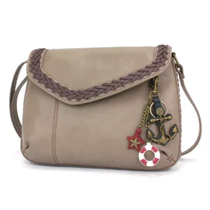 Braided Boho Crossbody - Metal Charming Anchor - warm gray