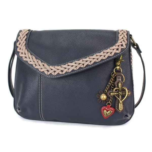 Braided Boho Crossbody - Metal Charming Cross - navy