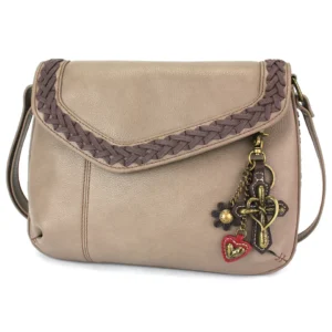 Braided Boho Crossbody - Metal Charming Cross - warm gray