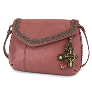 Braided Boho Crossbody - Metal Charming Cross - berry