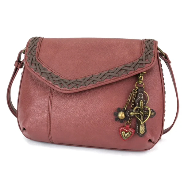 Braided Boho Crossbody - Metal Charming Cross - berry