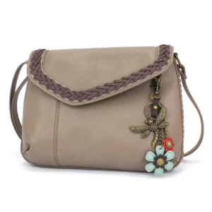 Braided Boho Crossbody - Metal Charming Dragonfly - warm gray