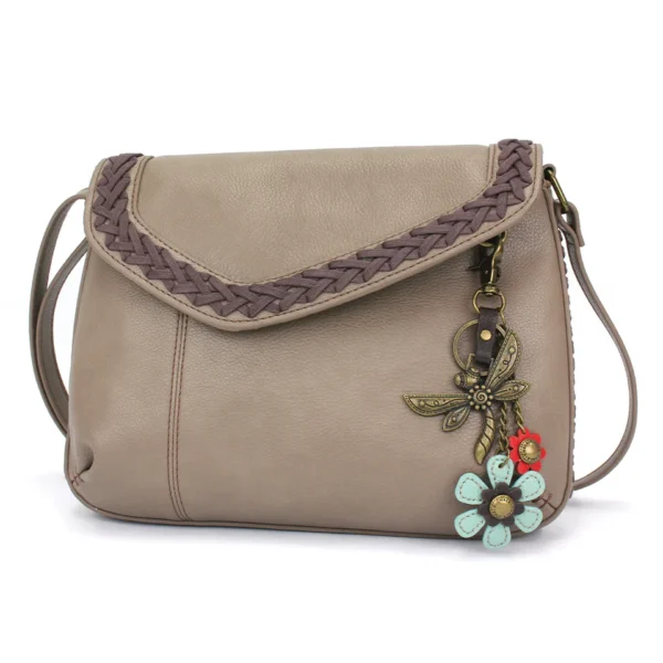 Braided Boho Crossbody - Metal Charming Dragonfly - warm gray