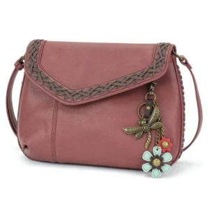 Braided Boho Crossbody - Metal Charming Dragonfly - berry