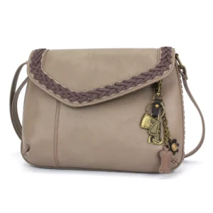 Braided Boho Crossbody - Metal Charming Dog - warm gray