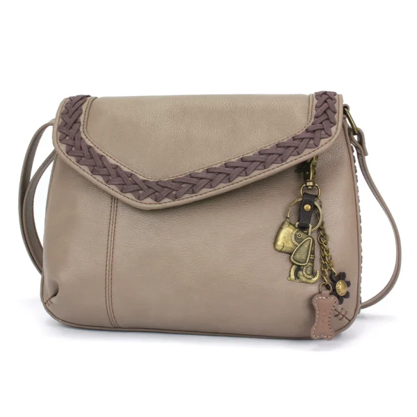 Braided Boho Crossbody - Metal Charming Dog - warm gray
