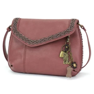 Braided Boho Crossbody - Metal Charming Dog - berry