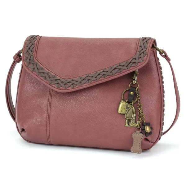 Braided Boho Crossbody - Metal Charming Dog - berry