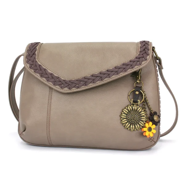 Braided Boho Crossbody - Metal Charming Sunflower - warm gray