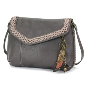 Braided Boho Crossbody - Metal Charming Feather - ink