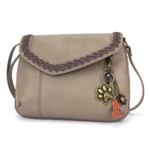 Braided Boho Crossbody - Metal Charming Paw Print - warm gray