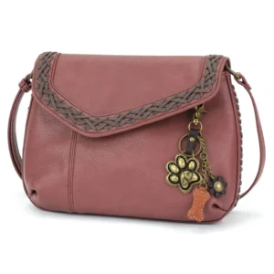 Braided Boho Crossbody - Metal Charming Paw Print - berry