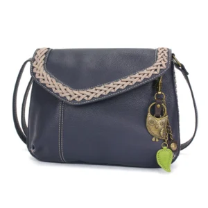 Braided Boho Crossbody - Metal Charming Owl - navy