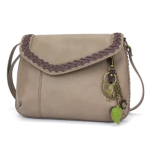Braided Boho Crossbody - Metal Charming Owl - warm gray
