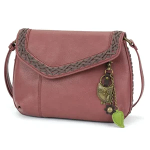 Braided Boho Crossbody - Metal Charming Owl - berry