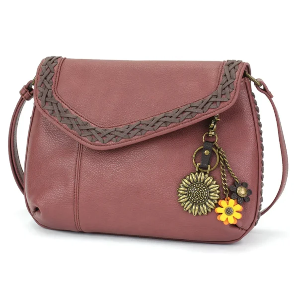 Braided Boho Crossbody - Metal Charming Sunflower - berry