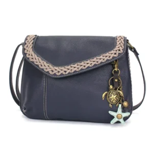 Braided Boho Crossbody - Metal Charming Turtle - navy