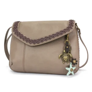 Braided Boho Crossbody - Metal Charming Turtle - warm gray