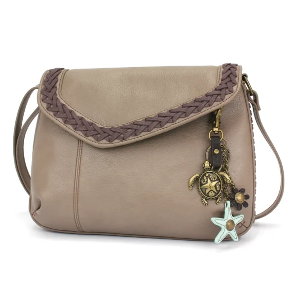 Braided Boho Crossbody - Metal Charming Turtle - warm gray