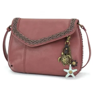 Braided Boho Crossbody - Metal Charming Turtle - berry