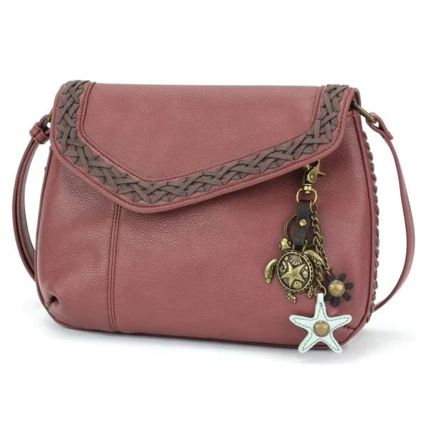 Braided Boho Crossbody - Metal Charming Turtle - berry