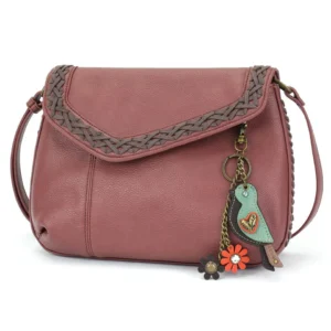 Braided Boho Crossbody - Mini Keychain Bird - berry