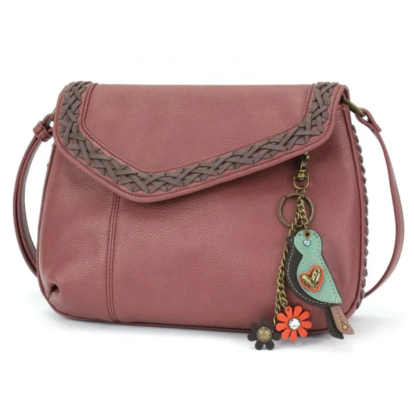 Braided Boho Crossbody - Mini Keychain Bird - berry