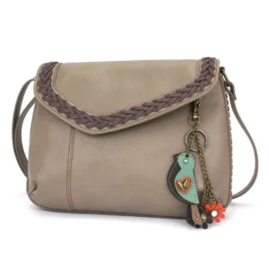 Braided Boho Crossbody - Mini Keychain Bird - warm gray