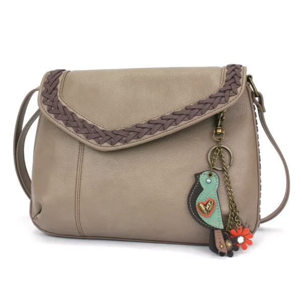 Braided Boho Crossbody - Mini Keychain Bird - warm gray