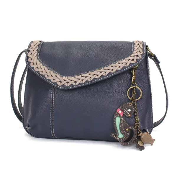 Braided Boho Crossbody - Mini Keychain Cat - navy