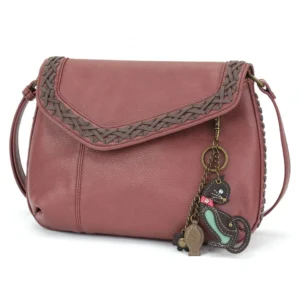 Braided Boho Crossbody - Mini Keychain Cat - berry