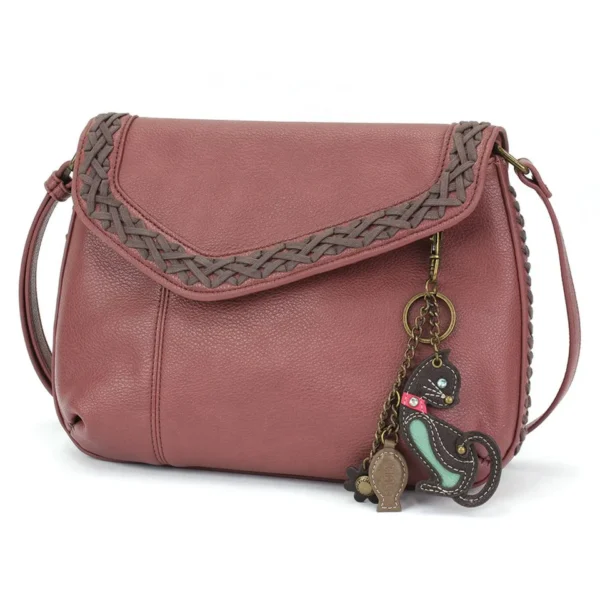 Braided Boho Crossbody - Mini Keychain Cat - berry