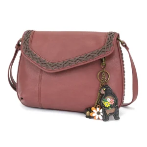 Braided Boho Crossbody - Mini Keychain Bear - berry