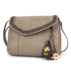 Braided Boho Crossbody - Mini Keychain Bear - warm gray