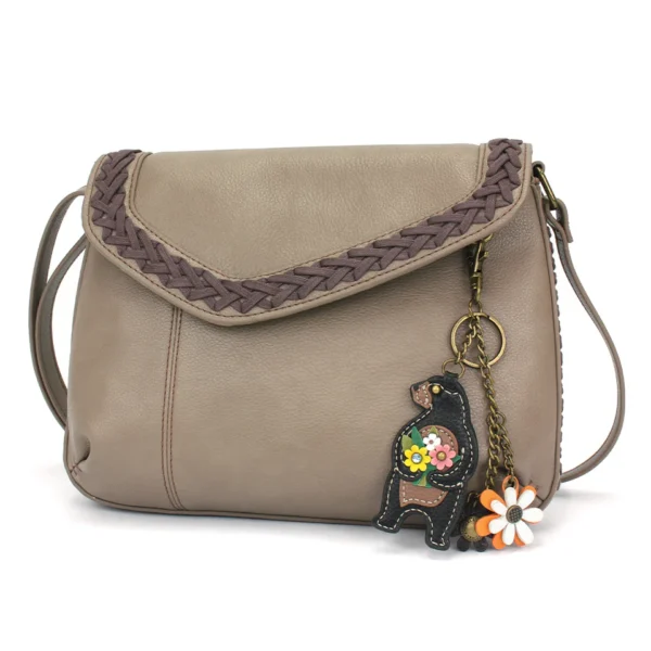 Braided Boho Crossbody - Mini Keychain Bear - warm gray