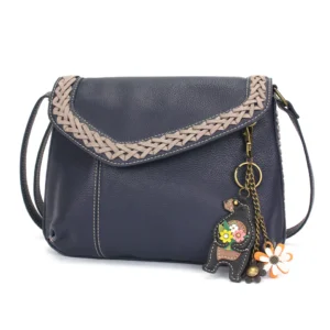 Braided Boho Crossbody - Mini Keychain Bear - navy