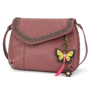 Braided Boho Crossbody - Mini Keychain Yellow Butterfly - berry