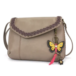 Braided Boho Crossbody - Mini Keychain Yellow Butterfly - warm gray