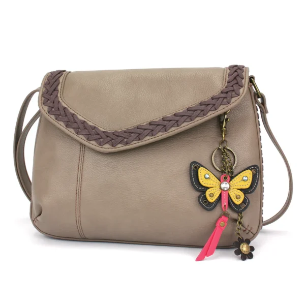 Braided Boho Crossbody - Mini Keychain Yellow Butterfly - warm gray