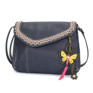 Braided Boho Crossbody - Mini Keychain Yellow Butterfly - navy