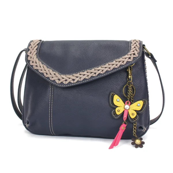 Braided Boho Crossbody - Mini Keychain Yellow Butterfly - navy