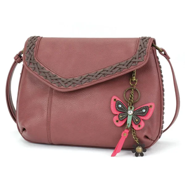 Braided Boho Crossbody - Mini Keychain Pink Butterfly - berry