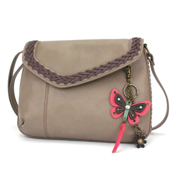 Braided Boho Crossbody - Mini Keychain Pink Butterfly - warm gray