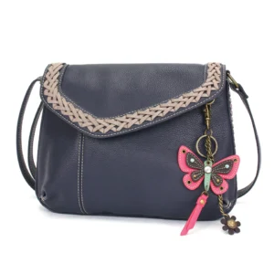 Braided Boho Crossbody - Mini Keychain Pink Butterfly - navy