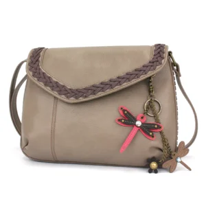 Braided Boho Crossbody - Mini Keychain Pink Dragonfly - warm gray