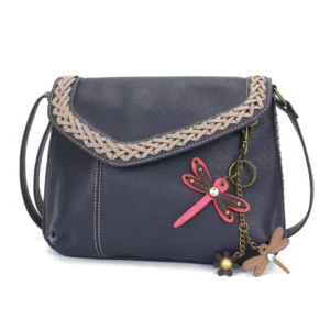 Braided Boho Crossbody - Mini Keychain Pink Dragonfly - navy