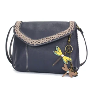 Braided Boho Crossbody - Mini Keychain Yellow Dragonfly - navy