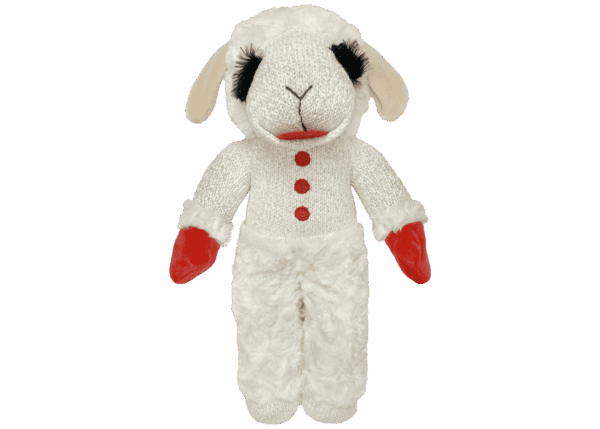 a white stuffed animal with a red nose